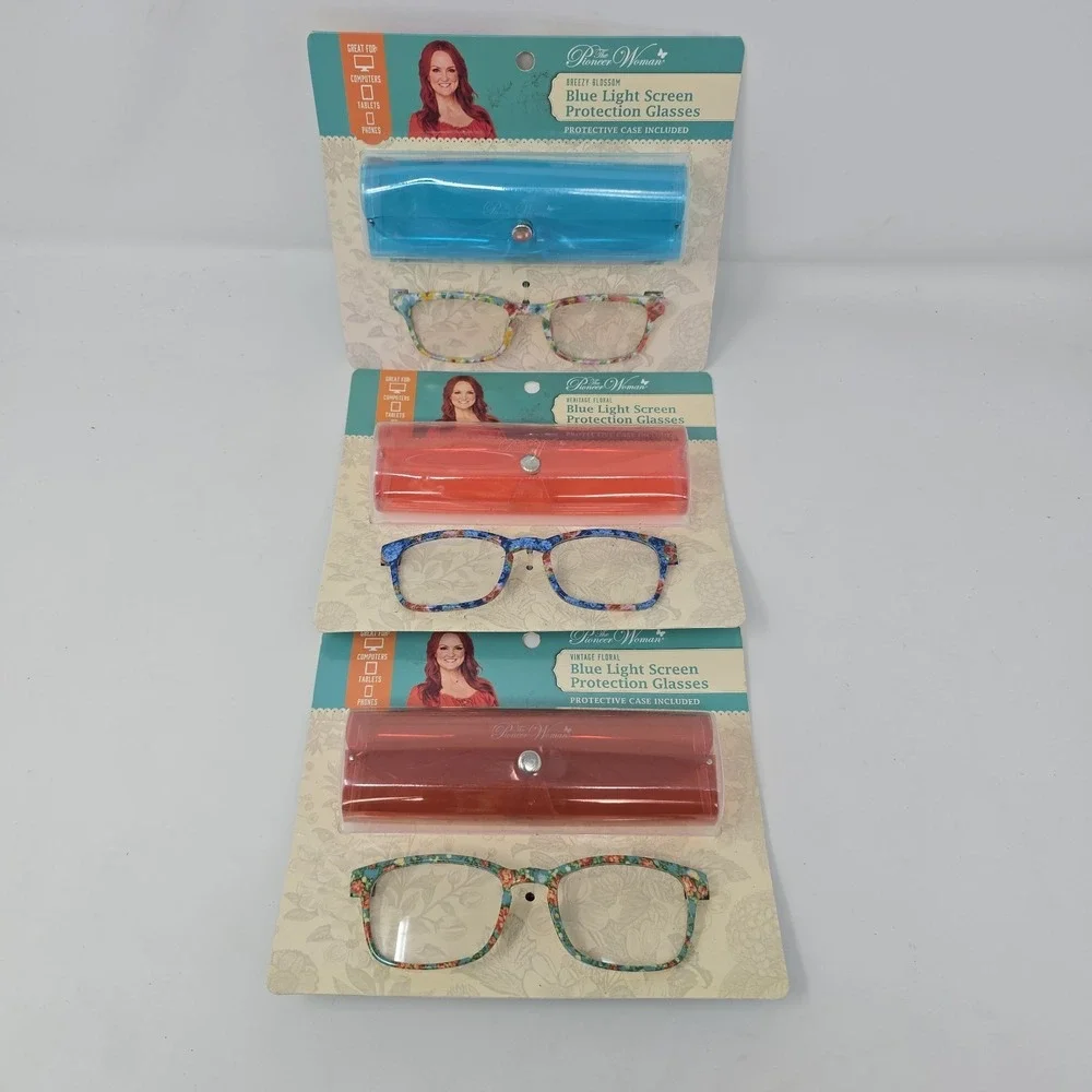 3 New Pioneer Woman Blue Light Screen Protection Glasses w/ Protective Case